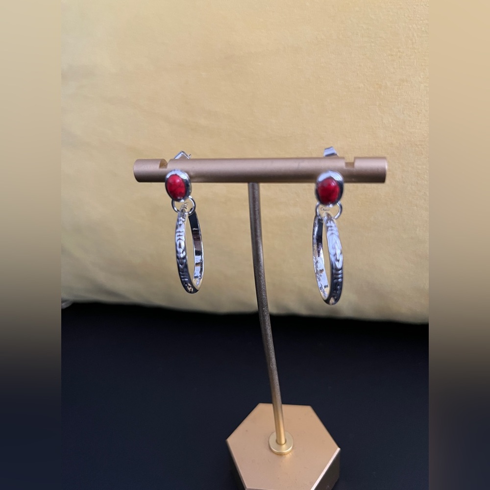 Coral stone drop earrings